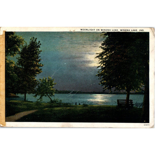 Vintage Postcard Moonlight on Winona Lake - Indiana SF2