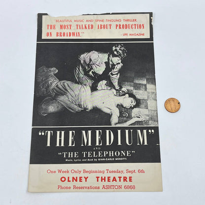 1940s Olney Theatre Leaflet The Medium & The Telephone Set of 2 Maryland AB3