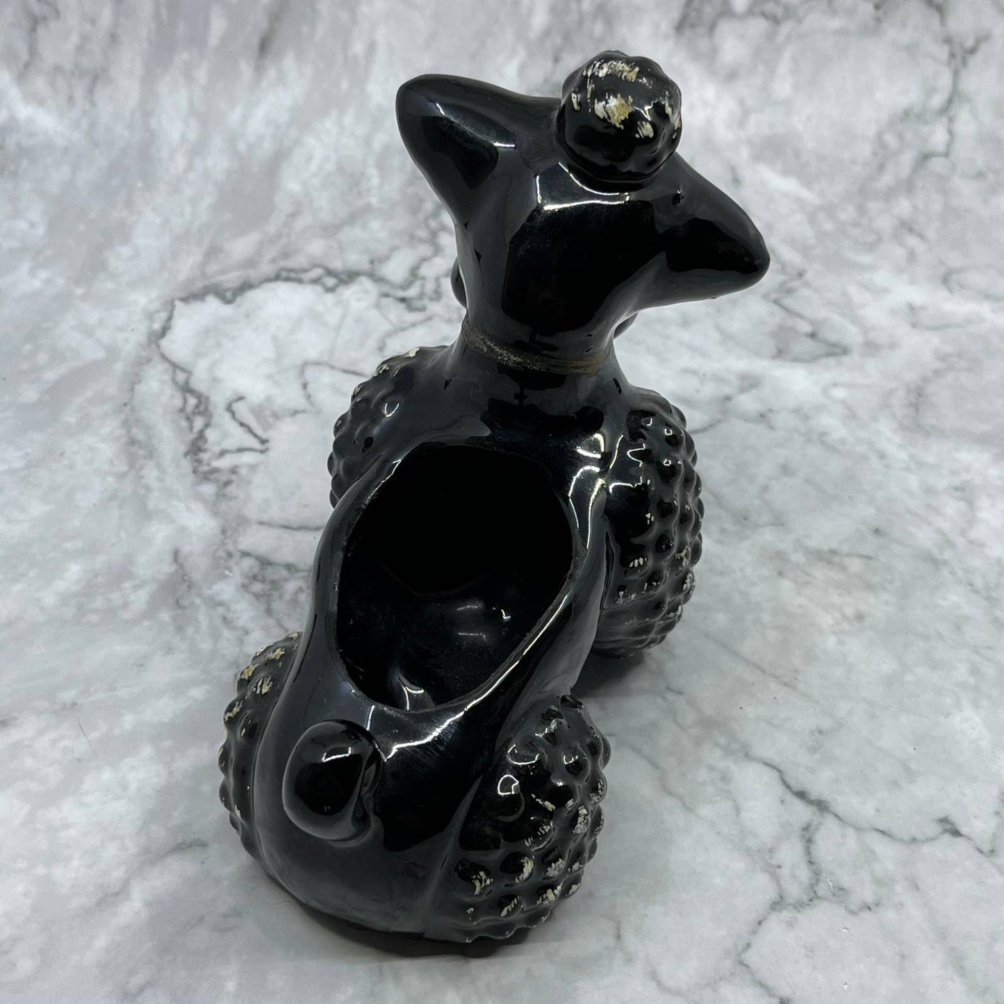 1950s Black Poodle Dog Planter Ceramic Redware Black And White 6x6.5 TJ1