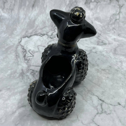 1950s Black Poodle Dog Planter Ceramic Redware Black And White 6x6.5 TJ1