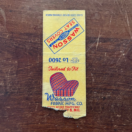 Wasson Mfg Co Fabrics Kansas City MO Advertising Matchbook Cover SA9-M12