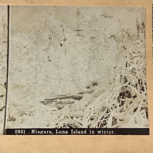 Niagara Luna Island in the Winter Antique Stereoview Card H2-2