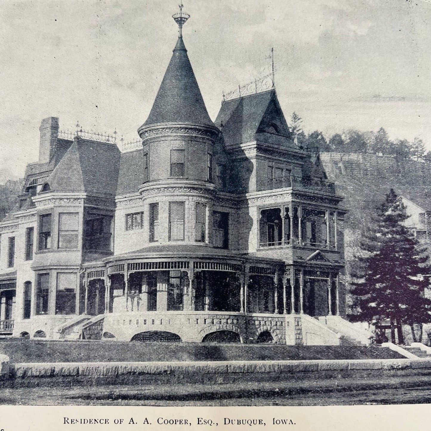 1880s Print Engraving Residence of A. A. Cooper Esq Dubuque Iowa C8