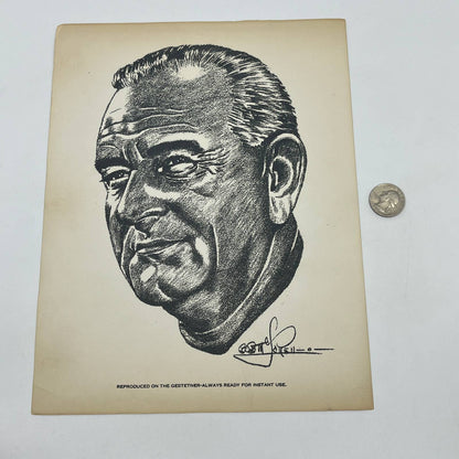 Vintage President Lyndon B. Johnson Portrait Sketch Print 8.5x11 AB7
