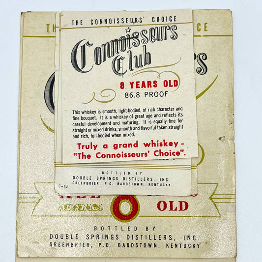 Connoisseurs Club Whiskey Label Set of 9 Double Springs Distillers Greenbrier KY