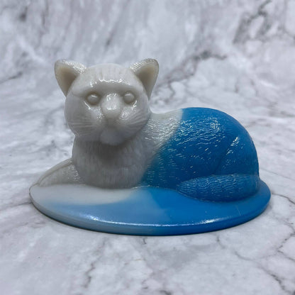Vintage Westmoreland White/Blue Slag Glass Cat Candy Trinket Dish LID ONLY TA2