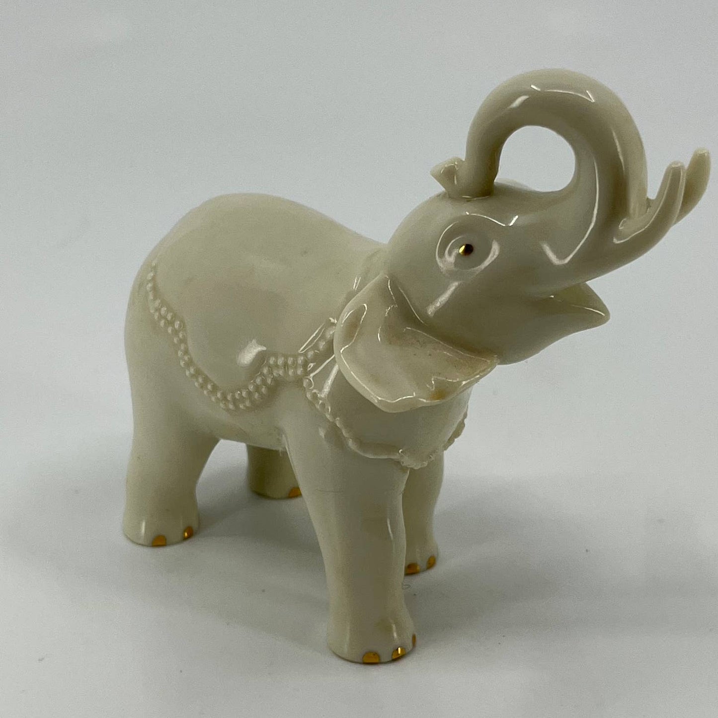 Lenox Porcelain White Elephant Tusks Trunk Up Figurine 4" 24k Gold Accents SA2