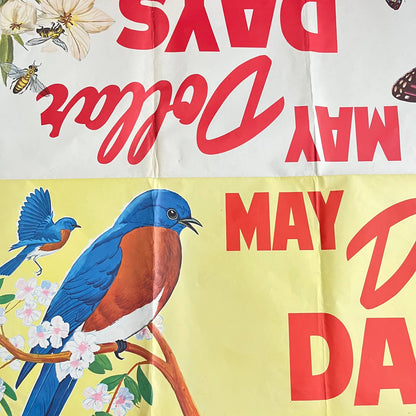 1960s HUGE Fold Out Sign Poster “May Dollar Days” Bluebird Butterfly 57x41 FL1