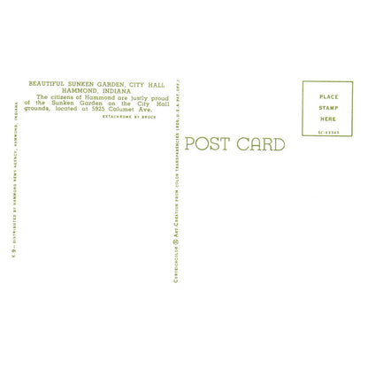Vintage Postcard - Sunken Garden, City Hall - Hammond Indiana AD9