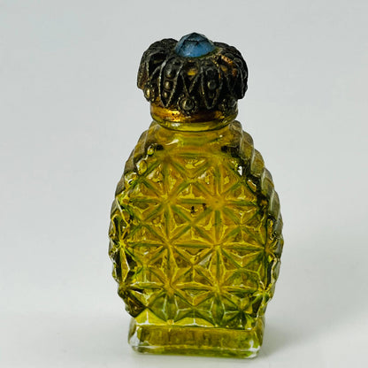 MCM Lemon Lime Glass Diamond Point Perfume Bottle Sapphire Rhinestone Lid 2” SA6