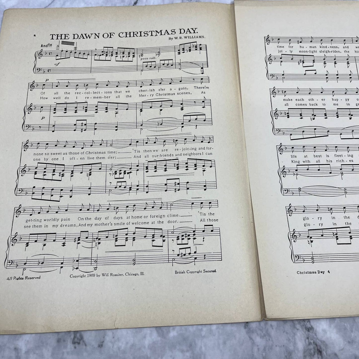 1909 Sheet Music The Dawn of Christmas Day, by W. R. Williams TI1