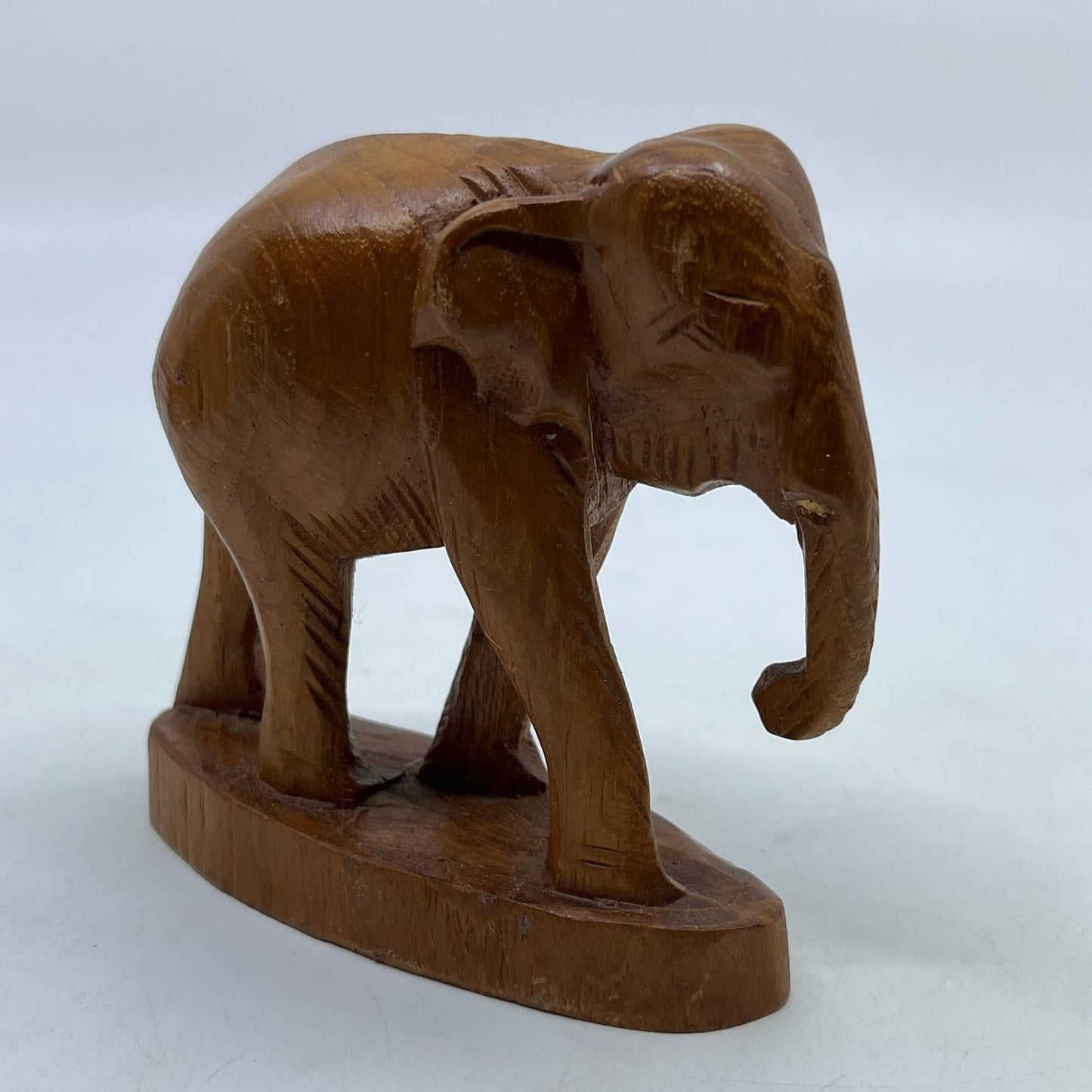Vintage Carved Solid Teak Wood Good Luck Elephant Statue 4" Thailand TH7