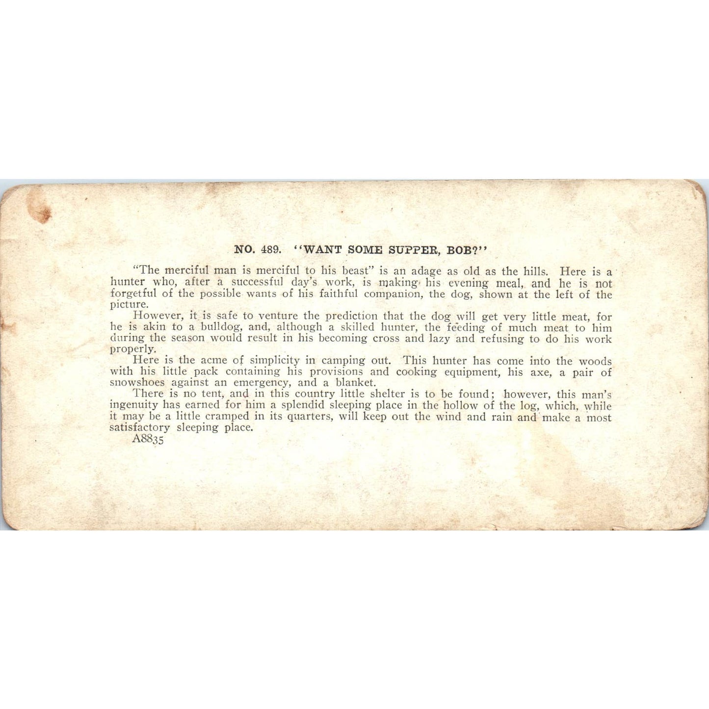 Victorian Hunting Camp "Want Some Supper Bob?" - Antique Stereoview Card TJ1-C1