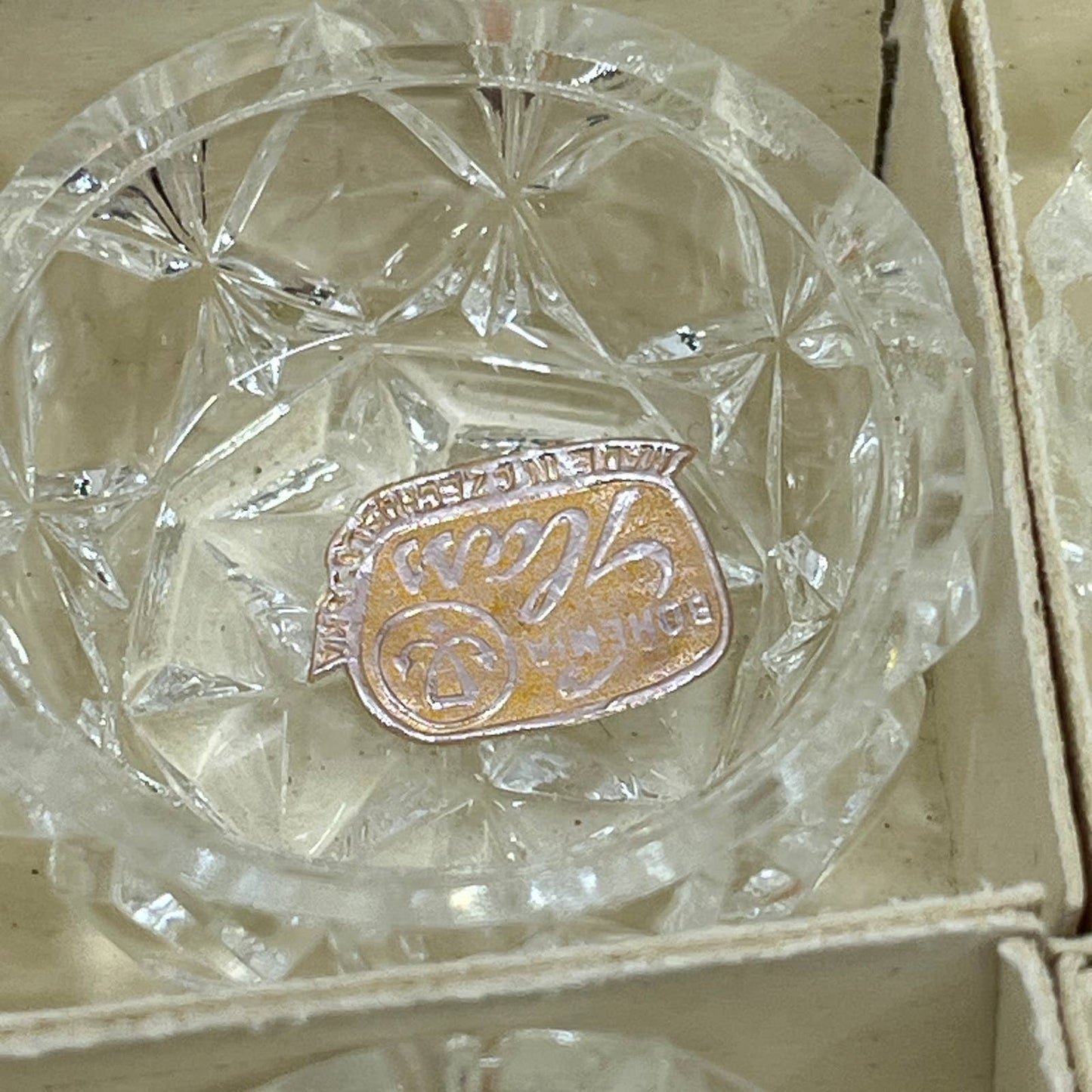 Bohemia Glass Czechoslovakia Crystal Glass Salt Cellar & Spoon Set w Box NOS TK2
