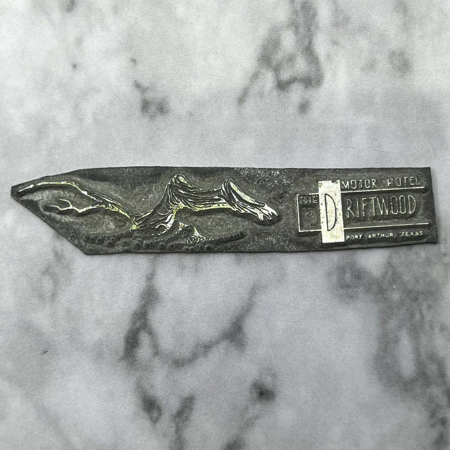 Vtg Letterpress Printers Block Plate The Driftwood Hotel Port Arthur TX SE822