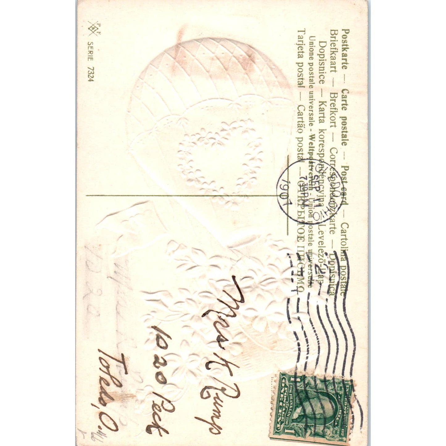 Best Wishes Hot Air Balloon Embossed Toledo OH 1907 Original Postcard TK1-20