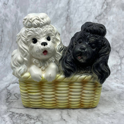 Vintage Inarco Black and White Poodles in Basket Planter/Vase E-3647 5.5x6" TI9