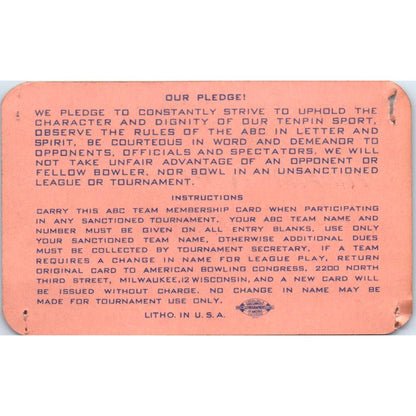 1948 American Bowling Congress Milwaukee Membership Card Eagles 750 SE5-10