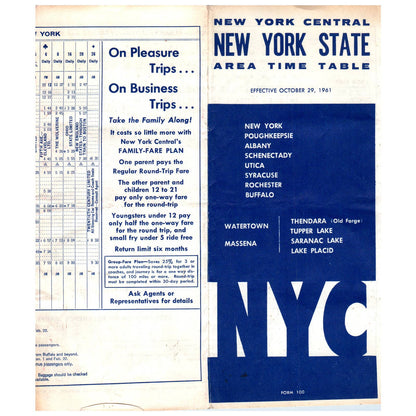 1961 New York Central Railroad New York State Area Time Table SE4