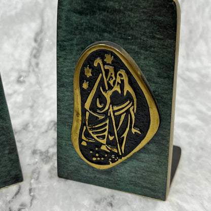 Dayagi Israel Green Burnished Enamel Brass Bookends Jesus Mary & Joseph TK1