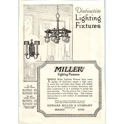 c1920 Harper's Ad - Miller Lighting Fixtures Edward Miller Meriden CT TF6-1