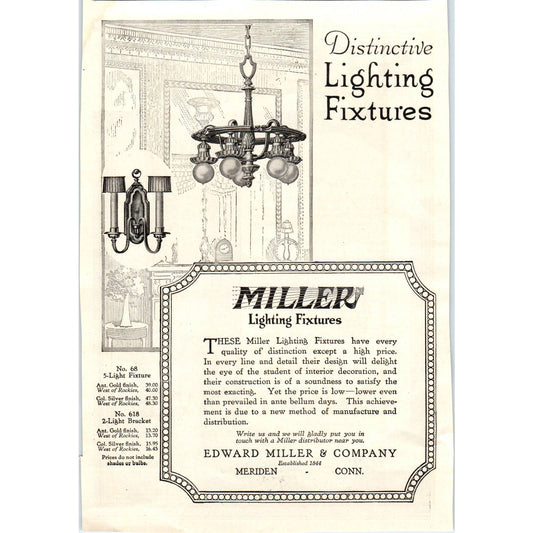 c1920 Harper's Ad - Miller Lighting Fixtures Edward Miller Meriden CT TF6-1