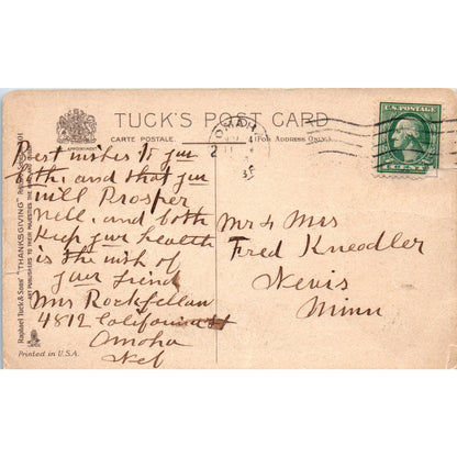 Thanksgiving Turkey & Pilgrims Raphael Tuck c1910 Original Postcard P1-14