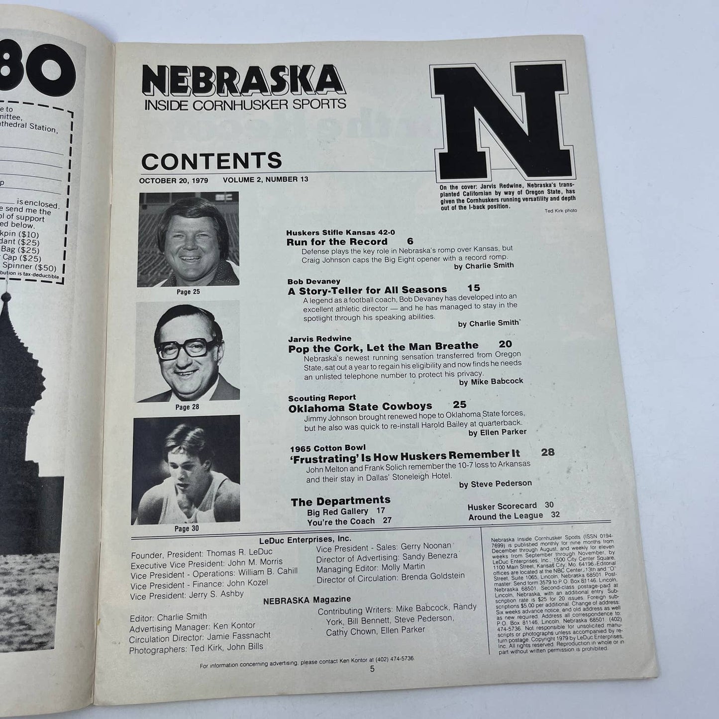 1979 Oct 20 - Nebraska Inside Cornhusker Sports Magazine - Jarvis Redwine TH7