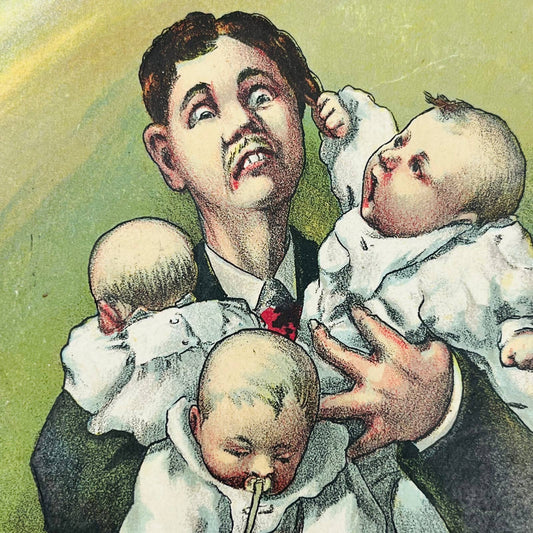 1908 Post Card Illustrated Man Holding 4 Babies Humor Poem PA7