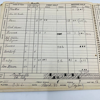 1943-44 Spalding Official Basketball Score Book Centerville IN High School TC5