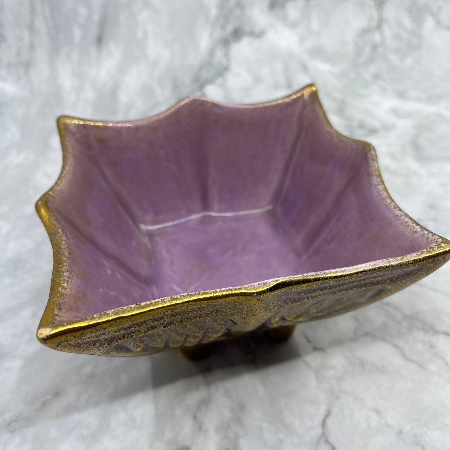 Vintage California USA Pottery Planter Vase 227 Purple and Gold 3x5" TE3