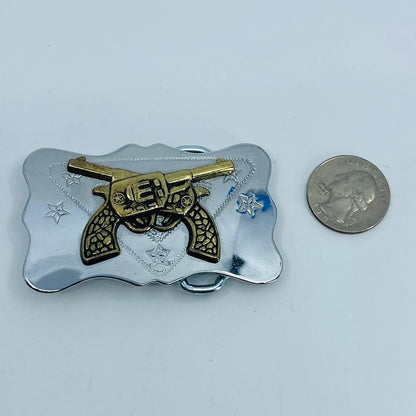 Vintage Chrome with Brass Pistols Monogrammed E Belt Buckle 3x1.5” SC4