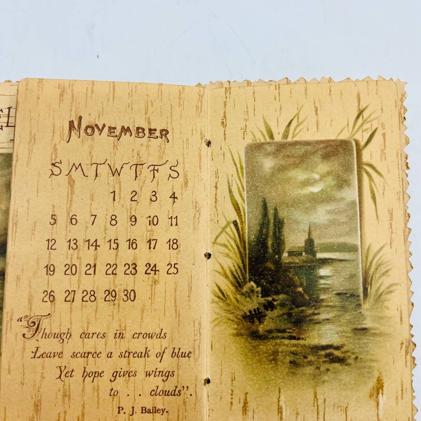 Antique Victorian 1893 Folding New Year's Holiday Calendar The Bells of Time EA2