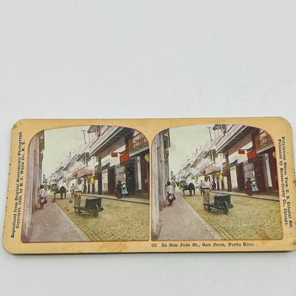 c1900 Stereoview Card San Jose St. San Juan Puerto Rico Horse & Carriage