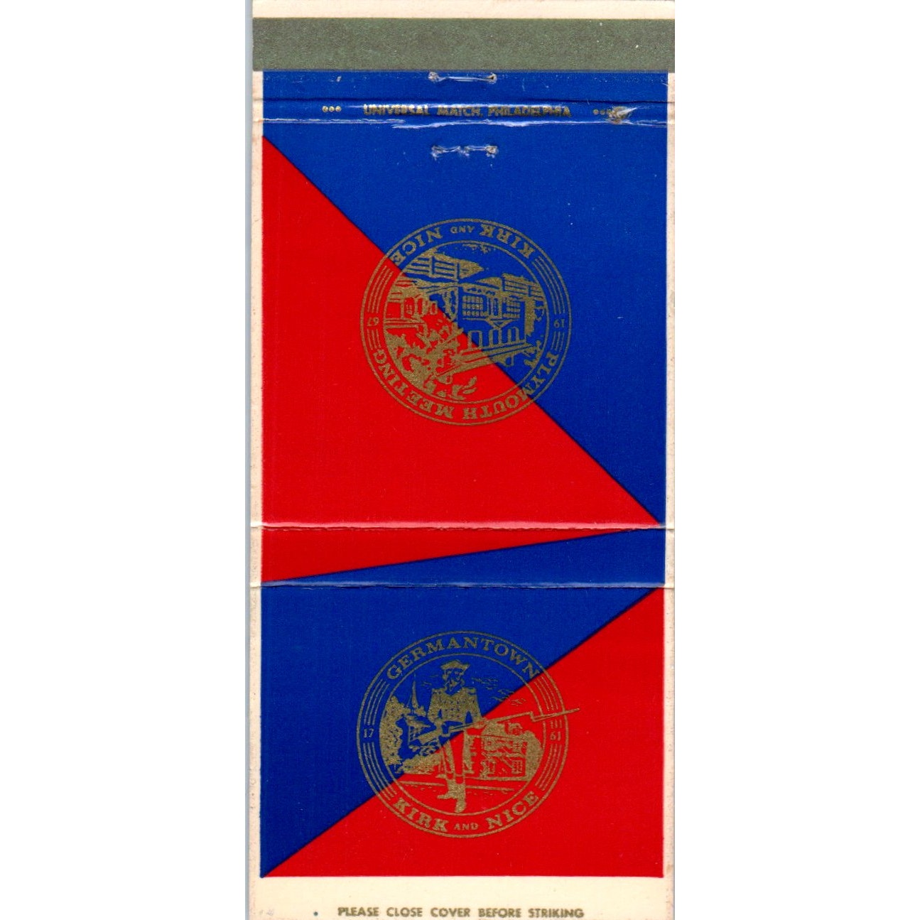Kirk & Nice Undertakers Germantown Advertising Matchbook Cover MM9-7