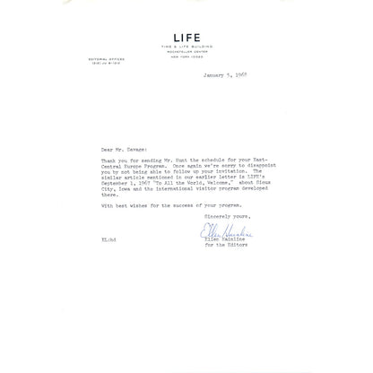 LIFE Time & Life Building Letterhead Memo Ellen Hainline 1968 B13