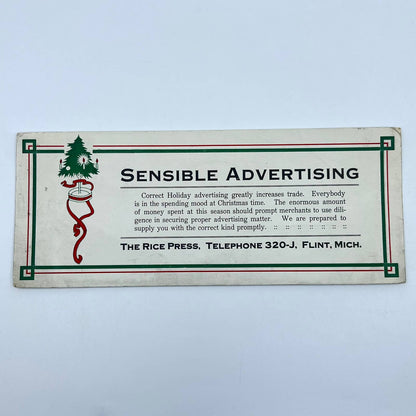 1910s Blotter Card The Rice Press Christmas Tree Flint MI SC8