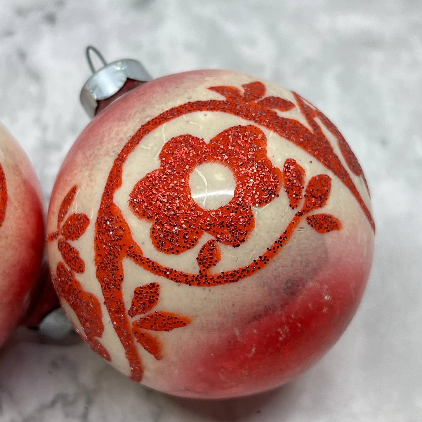 Vintage Lot of 3 Shiny Brite Christmas Ornament 2 5/8” Mica Stencil Red TJ9