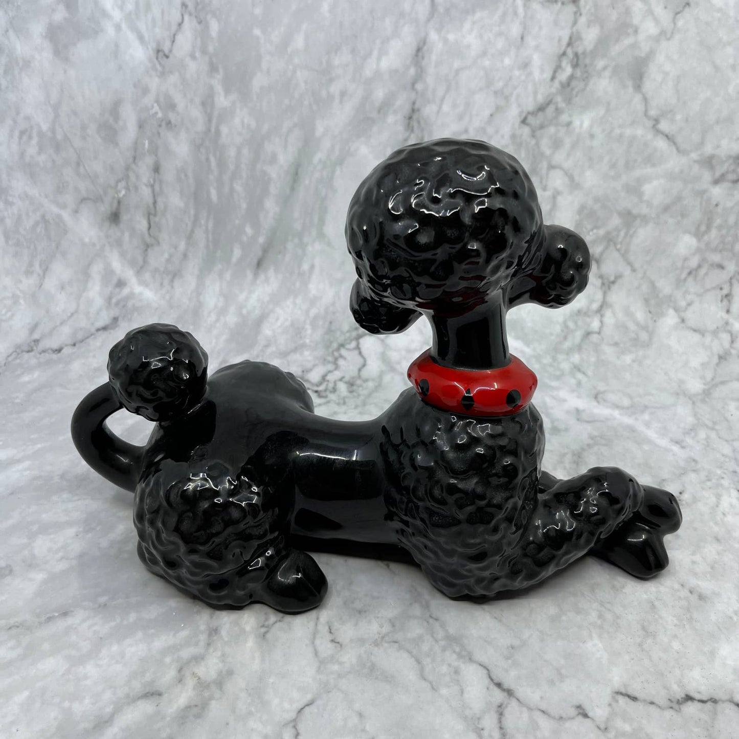 Vintage MCM Gloss Black Poodle Atlantic Mold Porcelain Figurine 7x11" TJ1