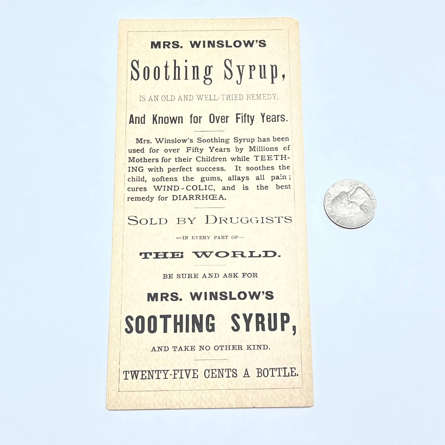 1880s Advertising Card Quackery Mrs. Winslow Soothing Syrup Diharrea Formula AC1