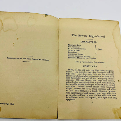 1925 The Bowery Night School A Vaudeville Sketch By John T. McIntyre TD6