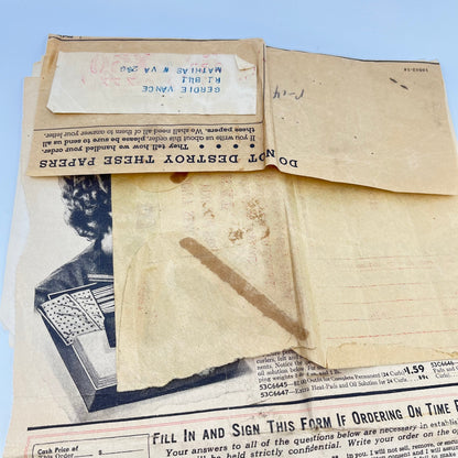 1938 Montgomery Ward Invoice and Order Forms Mathias West Virginia L4-6
