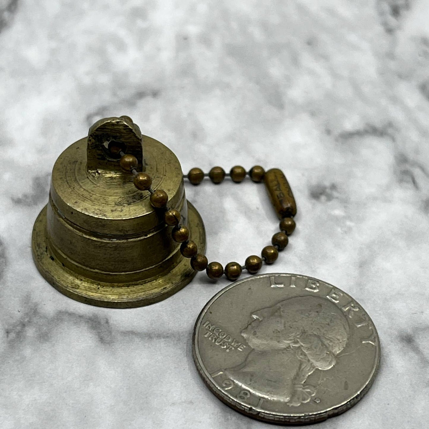 Vintage Etched Brass Bell of Sarna Keychain 1" India SA2