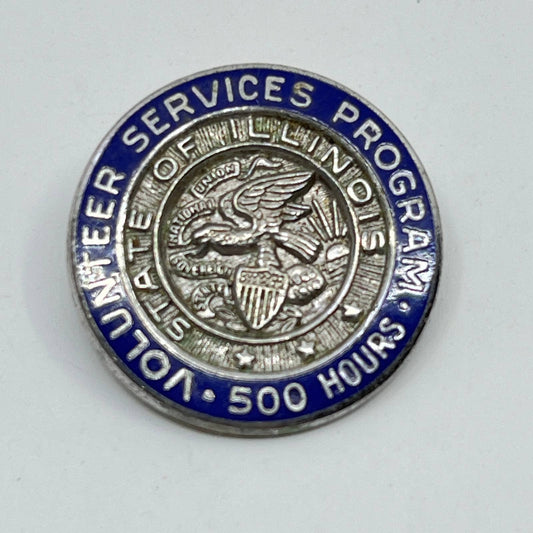 Vintage State of Illinois Volunteer Services Program 500 Hour Pinback Button SD8