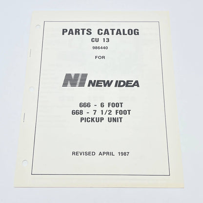 Original 1987 New Idea Pickup Unit 666-6" 668-7.5" CU 13 Parts Catalog  TB9