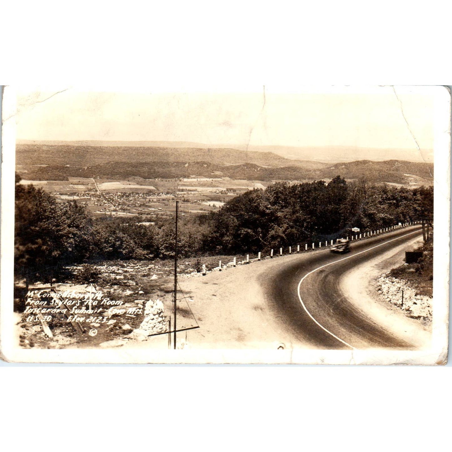 Vtg Postcard McConnellsburg From Seylar's Tea Room Tuscarora Mt. Cove TI1-1