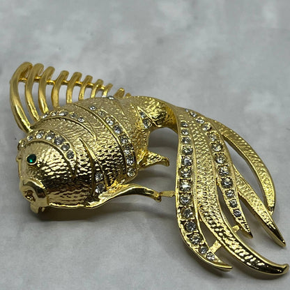 Vintage MCM Goldfish Koi Fish Shaped Rhinestone Gold Toned Brooch Pin SE6