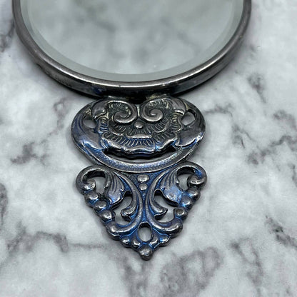 Denmark Hans Jensen Silver-Plate Repousse Beveled Hand Vanity Purse Mirror SE9