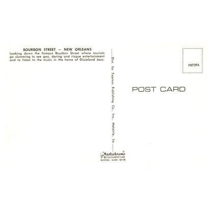 Vintage Postcard - Bourbon Street New Orleans 1950s TJ7-1