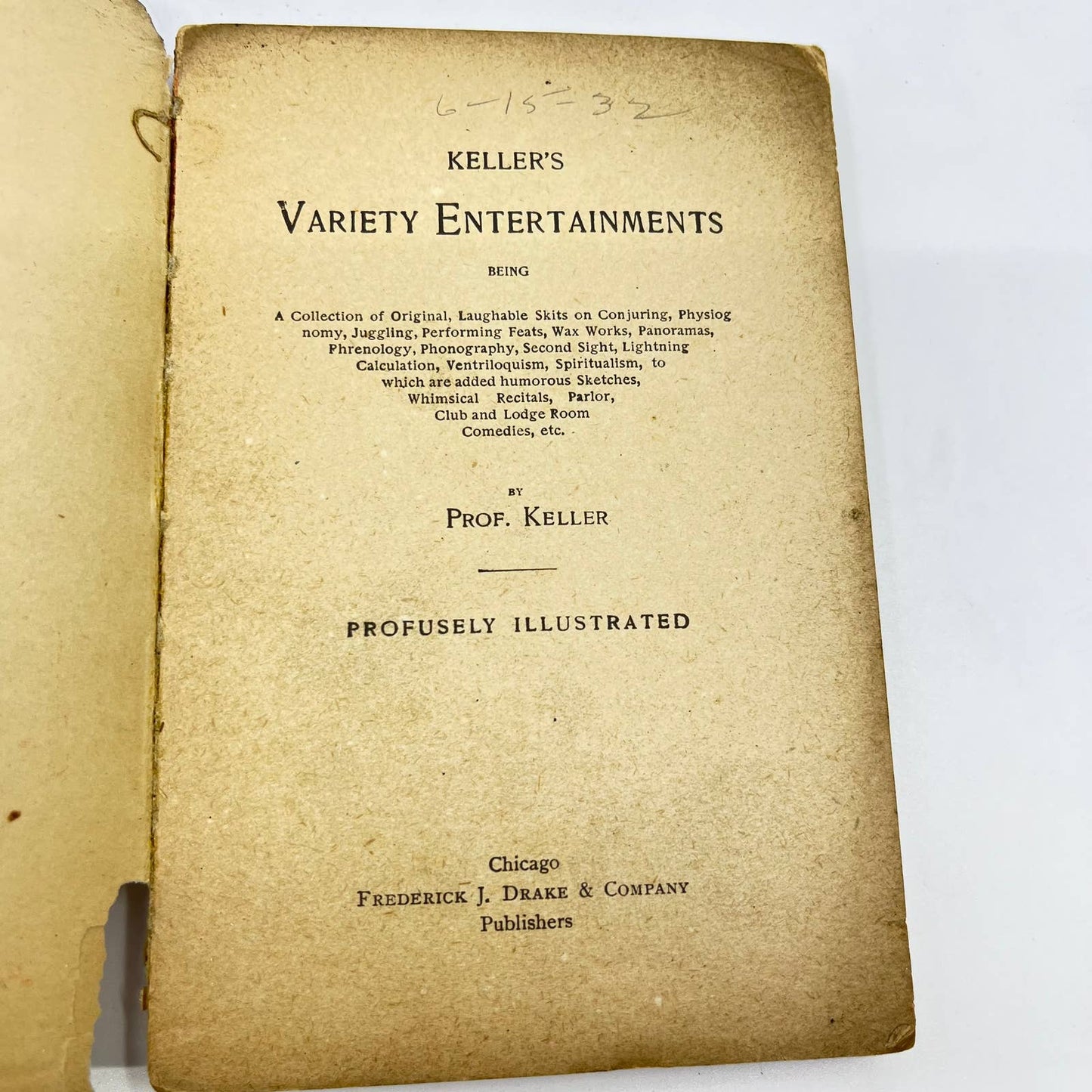 c1900 Keller's Variety Entertainments Book Frederick J. Drake Chicago TF3